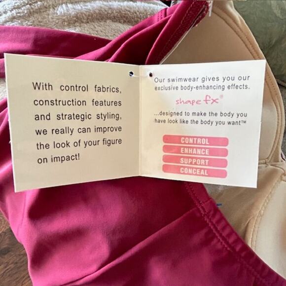 Shape FX Tummy Control Burgundy One Piece Halter Swimsuit size 8 NWT - Picture 7 of 7